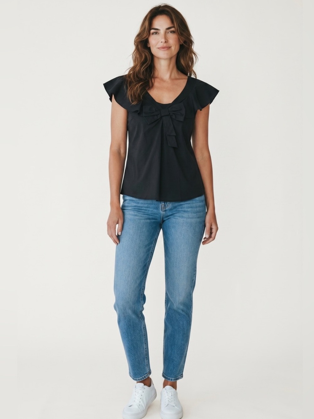 Baci Flutter Sleeve Bow Detail Blouse // Black // Large